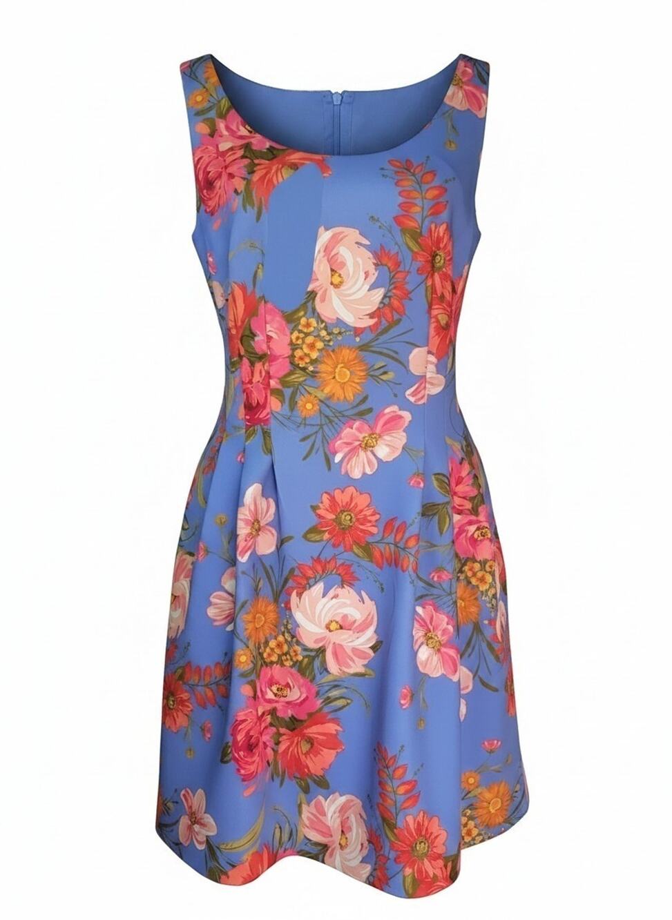 Vince Camuto Blue Orange Pink Floral Fit & Flare Sleeveless Dress Womens Size 12